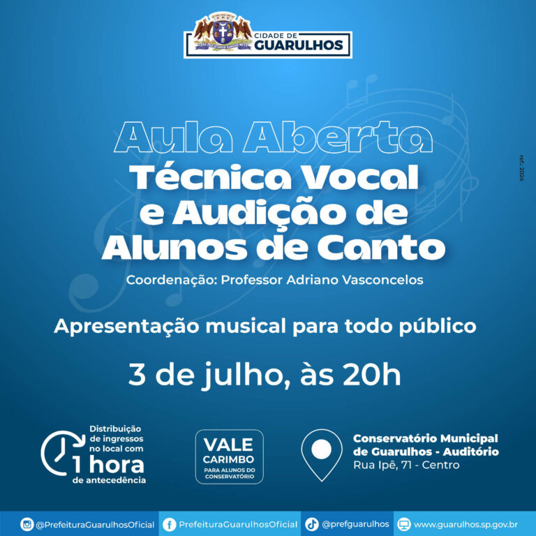 Conservatório realiza aula aberta de técnica vocal e audição de alunos de canto no dia 3 de julho