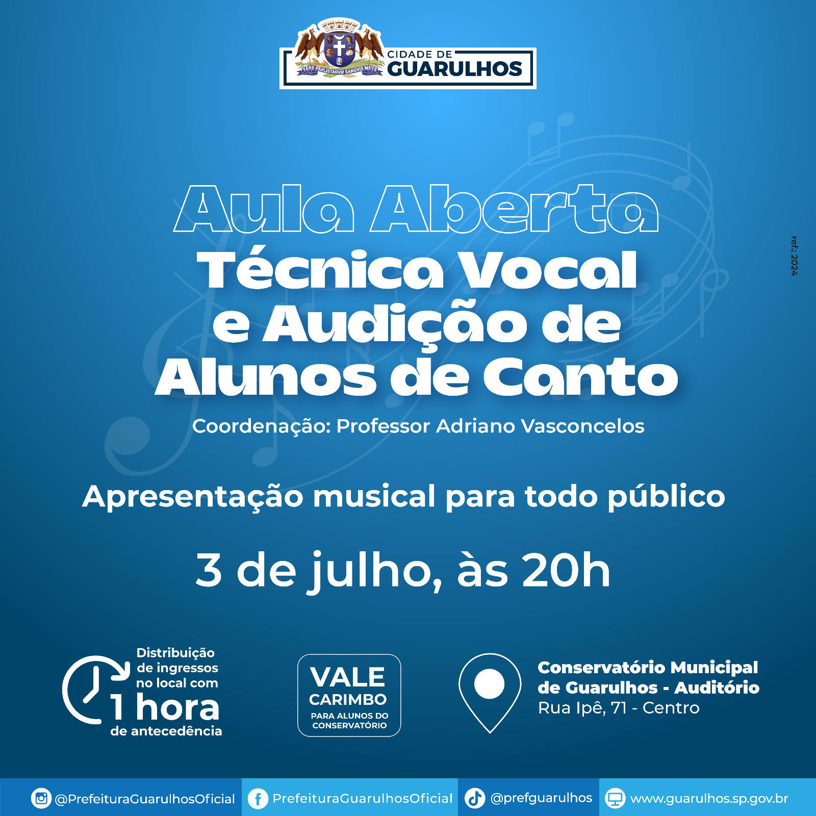 Conservatório realiza aula aberta de técnica vocal e audição de alunos de canto no dia 3 de julho Conservatório realiza aula aberta de técnica vocal e audição de alunos de canto no dia 3 de julho