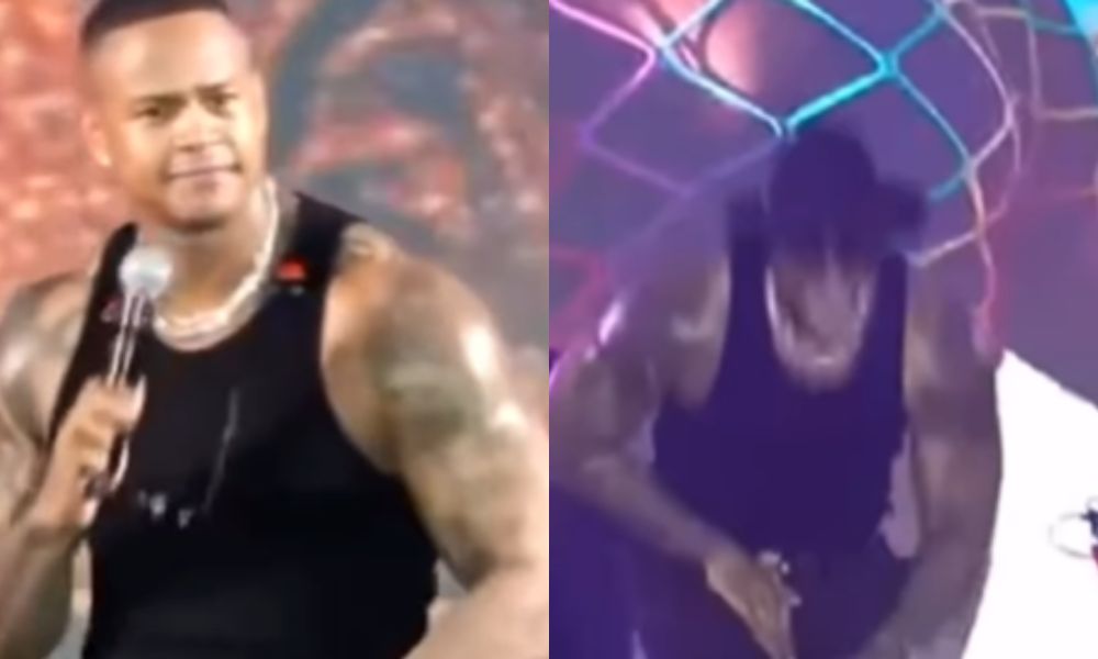 Fã atira celular nas partes íntimas de Léo Santana: ‘Perna bamba foi real’ Fã atira celular nas partes íntimas de Léo Santana: ‘Perna bamba foi real’