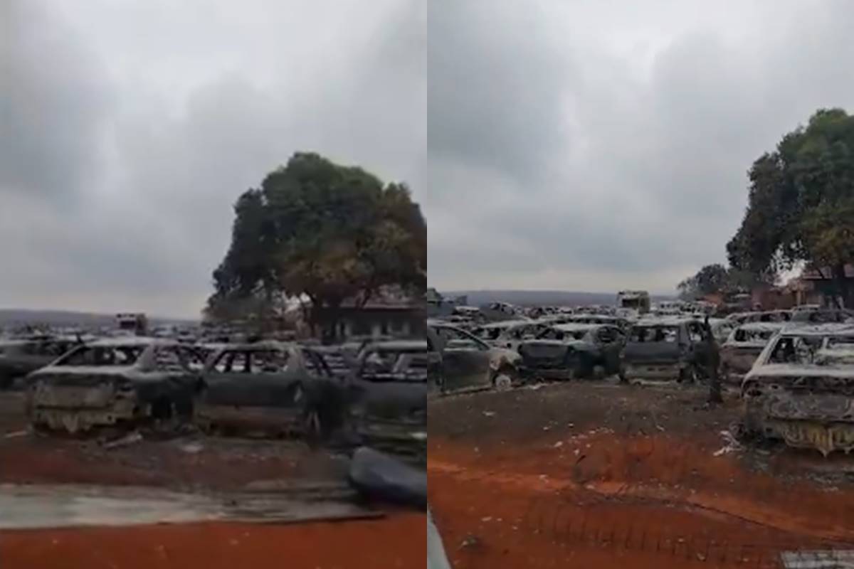 Após incêndio, pátio vira cemitério de carros carbonizados. Veja Após incêndio, pátio vira cemitério de carros carbonizados. Veja