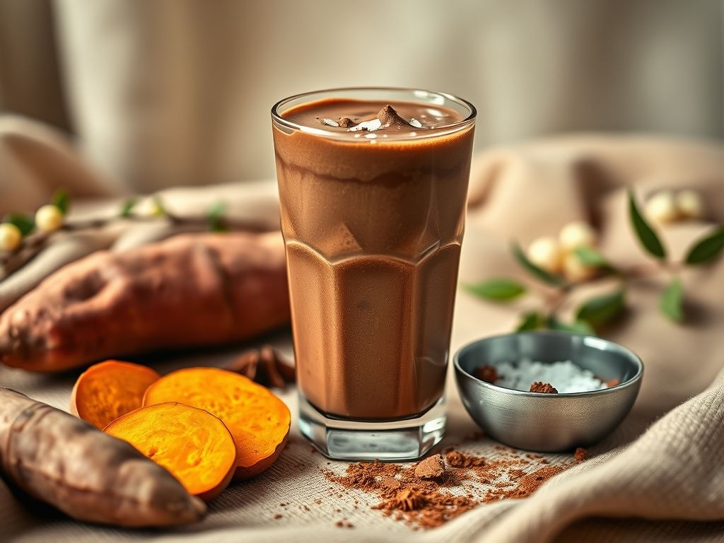 Receita de Bebida Energética de Mousse de Chocolate Vegano com Batata Doce Receita de Bebida Energética de Mousse de Chocolate Vegano com Batata Doce