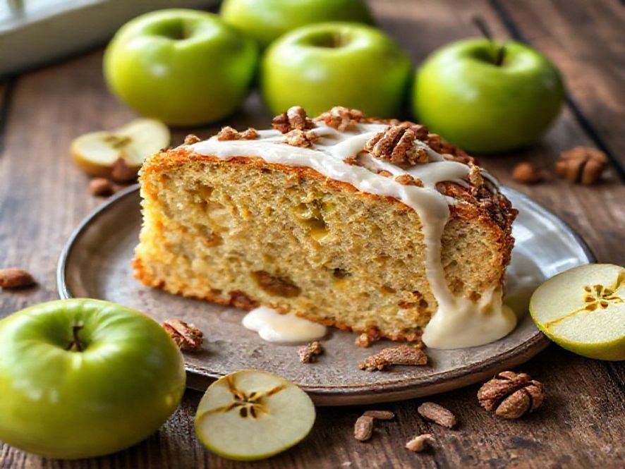Receita de Bolo de Maçã Verde com Nozes e Creme de Baunilha com Cardamomo